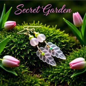 Pale Pink! Long Leaf Dangle Earrings! Feminine Essence: girlie sexy alluring